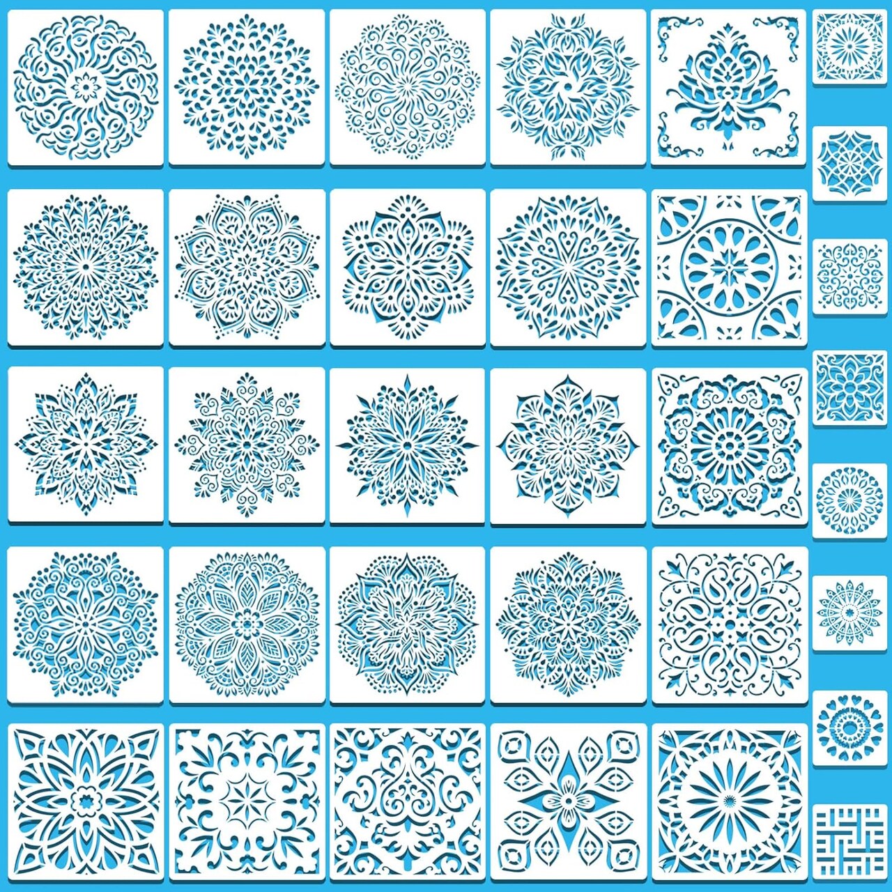 33-Piece Mandala Painting Stencils – Reusable 6 x 6 in & 3.5 x 3.5 in Templates for DIY Crafts, Canvas, Wood, Furniture, Card Making & Home Decor